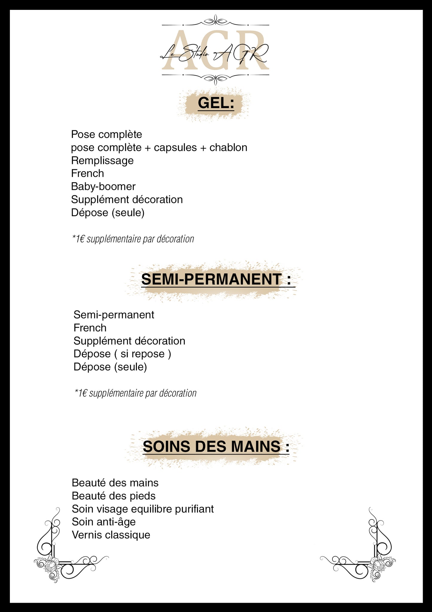 TARIF ONGLERIE